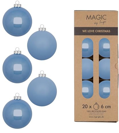 Weihnachtskugeln Glas 6cm 20 Stück - matt & glänzend - Christbaumkugeln Weihnachtsbaumkugeln für Weihnachten - Christbaumschmuck & Weihnachtsbaumschmuck Airy Blue