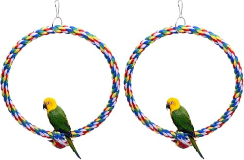2 PCS Parrot Swing Toy – 25cm Bite-Resistant Cotton Rope Bird Perch with Stainless Steel Hook for Budgies Cockatiels, Hanging Cage Playground for Small Birds