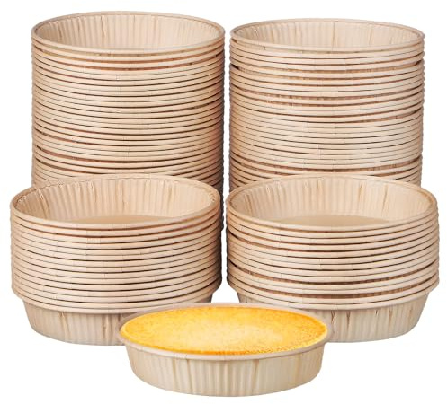 Sewroro Mini Teglie per Crostate da 4 Pollici Set da 100 Pirottini per Forno Antiaderenti in Carta Dorata Tortiere Rotonde per Crostatine e Quiche per Uso Domestico e Professionale