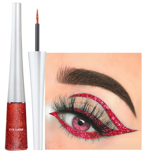 Glitzer Eyeliner Rot, Flüssiger Schimmer Eyeliner Wasserfest, Wischfest Metallischer Eyelinerstift, Hochpigmentierter Red Kajastift, Langlebig Glitter Augen Make Up & Body Art für Gesicht & Körper