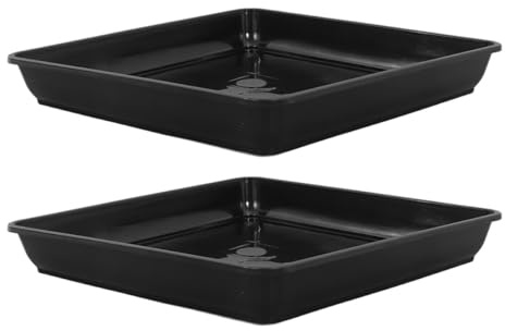 Abaodam Platillos Cuadrados para Macetas 2 Piezas, Base Reforzada Negra 33 Cm, Bandejas de Goteo para Plantas, Jardineras Exteriores para Suculentas y Bonsáis, Recogida de Agua para
