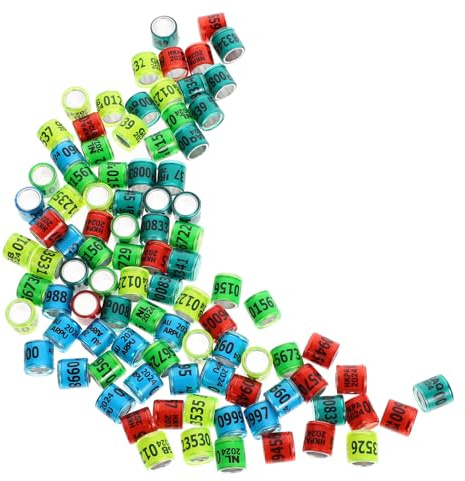 SHINEOFI 100 Anillos para Patas de Palomas Mensajeras y Aves de Corral, Bandas de Identificación Color Aleatorio, Material Plástico de Aluminio Duradero, Paquete de 100