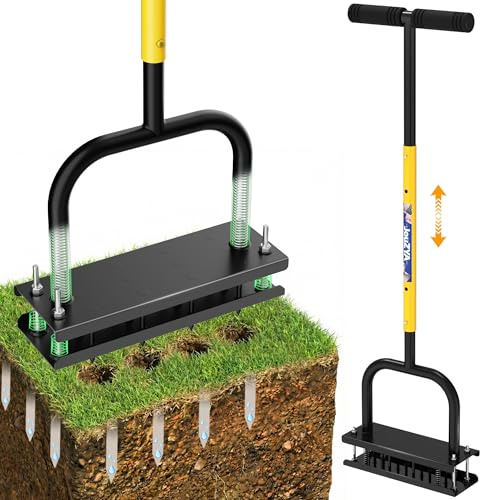 Lawn Aerator Tool, Core Aerator Lawn Tool with 12 Spikes, Automatic Dirt Clean with Spring-Loaded, Manual Grass Aerator Spike Lawn Coring Aerator for Yard Lawn Aeration Soil Loosening Garden Tool