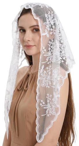 Xinjoduz Lace Mantilla Veil Triangle Catholic Head Scarf for Women | Fashion Print Floral Church Brides Ceremony Wedding Mass Veils for Women Girls Religious Christian Prayer Head Covering