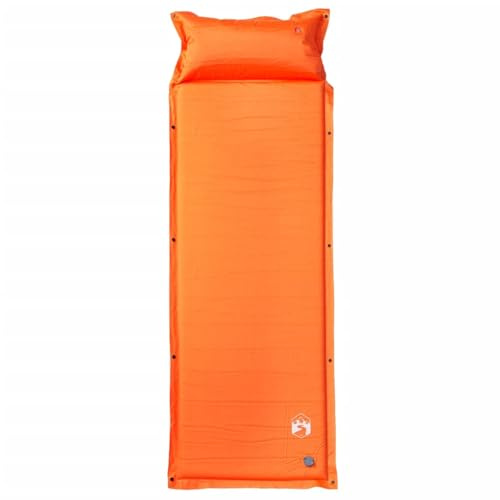 GPUTYGHN Matelas auto-gonflant avec coussin orange | Rembourrage en mousse à mémoire de forme, revêtement en PVC, imperméable, extensible, sac de transport inclus