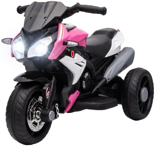 HOMCOM Kids Electric Motorcycle 6V 3 Wheels Foot Pedal 3-5 Years Pink | Ride on Motorcycle, LED Headlight, Music, Horn, Battery Powered Vehicle Toy, for Boys Girls