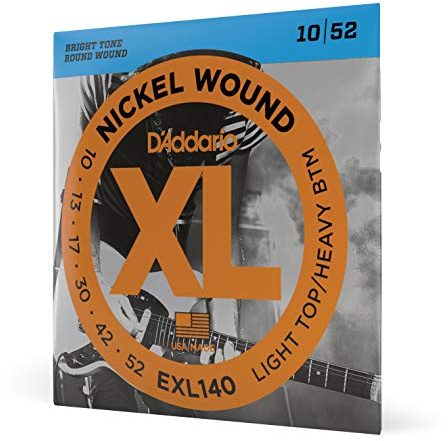 D'Addario Corde Chitarra Elettrica | EXL140 | Set Corde per Chitarra Elettrica per Ferita Nichel | 6 Corde | Top Leggero/fondo pesante, 10-52 | 1-Paccetto