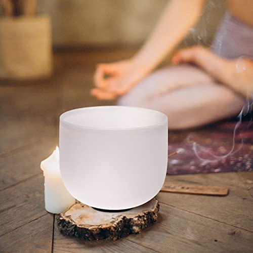 TOPFUND 432 Hz B Note Crystal Singing Bowl Crown Chakra 8 inch with Artificial Leather Carrying Case and Singing Bowl Mallet Suede Striker