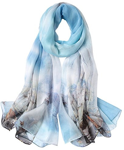 STORY OF SHANGHAI 100% Mulberry Silk Scarf for Women Waterfront Vessel