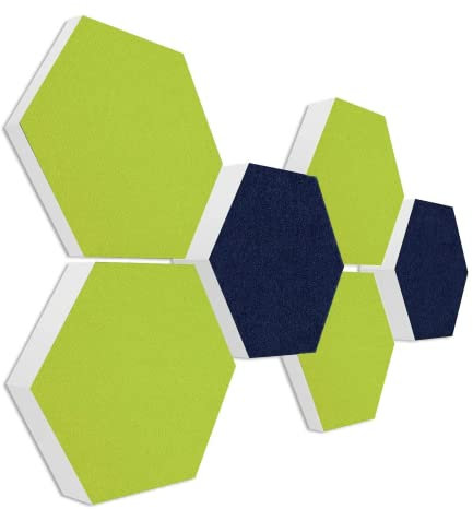 platino24 Schallabsorber COLORE aus Basotec G+ I Akustikpaneele mit Akustikfilz I 3D Wand-Paneele mit 6 Waben in Hellgrün & Nachtblau I Akustikplatten zur Schalldämmung in Büro, Studio & Wohnung