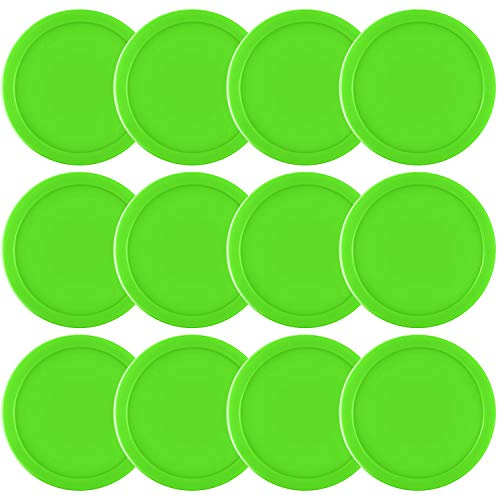 Coopay 12 Pieces Home Air Hockey Pucks 2.5 Inch Heavy Replacement Pucks for Game Tables Equipment Accessories, 12 Grams (Green)