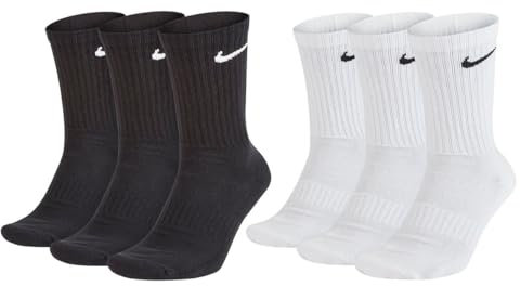 Nike 8 Paar Herren Damen Socken Lang Weiß oder Schwarz oder Weiß Grau Schwarz Set Paket Bundle, Farbe:Schwarz, Größe:42-46