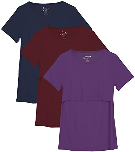 Sosolism Lot de 3 T-Shirts d'allaitement à Manches Courtes pour l'Été Shirts Décontractés pour Femmes Enceintes et Postpartum