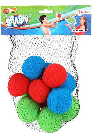 Toi-Toys Wiederverwendbare Wasserbomben Splash - 12 Stück - Ø 5 cm Wasserbälle Set im Netztasche - Wasserspielzeug Kinder Wasserschlacht Pool Spielzeug, Schwimmbad, Meer, Strandspielzeug