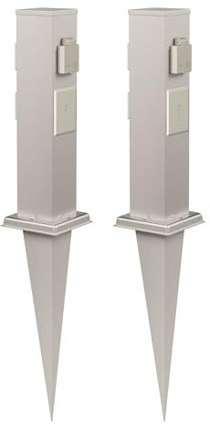 ledscom.de 2 Stück Garten-Steckdosen-Säule Polly mit Erdspieß für außen, IP44, 3-Fach, Smart Home, Edelstahl, eckig, 38cm