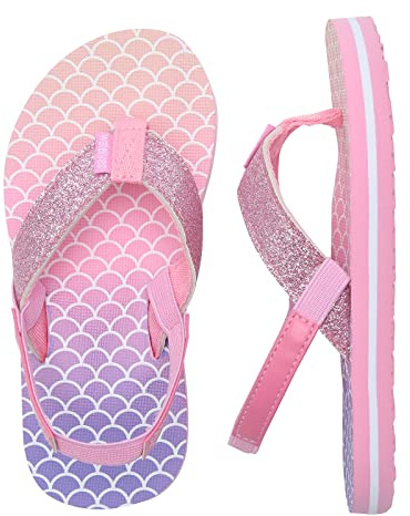 WateLves Girls & Boys Kid Flip Flop Summer Slide Sandals Slip on Suitable for Bath Shower Beach Pool (Little Kid/Big Kid) (Fish scale Pink, 24/25)