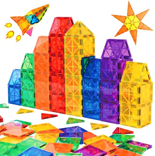 Gemmicc Baldosas Magnéticas, Juguetes de Construcción Magnética para Niños, Juguetes Educativos Stem, Bloques Magnéticos para Apilar para Niños y Niñas, Set Inicial 55 Piezas