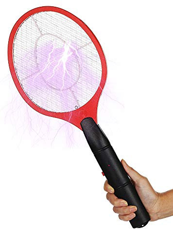 Electric Fly Swatter Bug Zapper Battery Operated Flies killer Indoor & Outdoor Pest Control Mosquito and Insect Catcher Racket- Fly Zapper Electric - Fly Killer - Insect Killer - Fly Swat (Red)