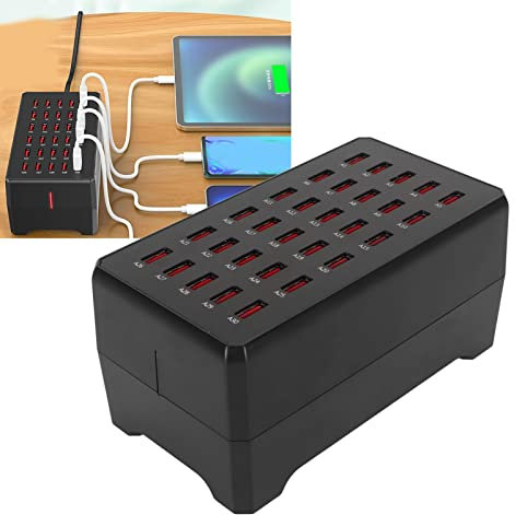 Caricatore USB, Stazione di Ricarica USB a 30 Porte da 150 W, Hub di Ricarica Rapida con Protezione Multipla per Tablet Smartphone, Riconoscimento Intelligente della Ricarica (Spina UE)