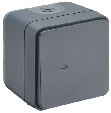 DEBFLEX - Cyklone - Interrupteur Va et Vient Complet - Interrupteur Lumineux Etanche - IP55 - Installation En Saillie - Anthracite - 75 x 75 x 65 mm