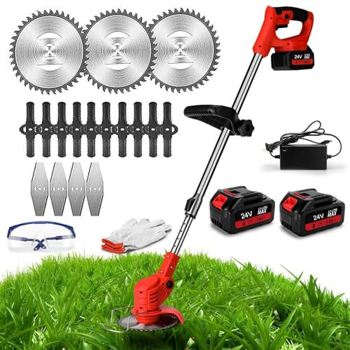 Coupe Bordure sans Fil avec Batterie Debroussailleuse Electrique sans Fil avec 2 pièces Batterie et 3 Types de Lames, pour la Coupe de Jardin, Pelouses et Terres Agricoles