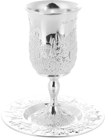 DEARMAMY 1 Set Bicchiere Da Vino Ebraico Sacra Coppa Di Rame Coppa Di Vino Havdalah Tazza Coppa Da Vino Con Piede Coppa Daltare in Ottone Kidu Stile Europeo Lega Di Zinco