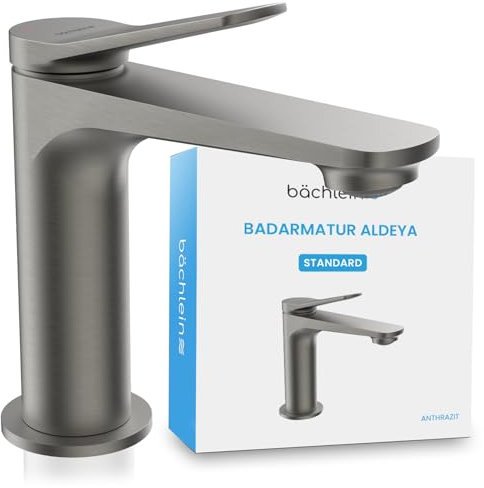 Bächlein Badarmatur Aldeya in modernem Design, Einhebelmischer mit langlebiger Keramikkartusche und Montage-Set, Bad Wasserhahn Anthrazit