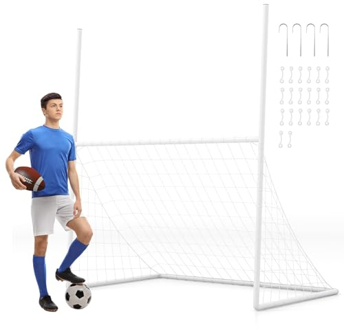 COSTWAY 2 in 1 Football Goal, 64 x 110 x 210cm All Weather Soccer Goal Net with 4 Ground Stakes, 20 Bungee Ropes and Anti-tearing Netting, Lightweight Rugby Posts for Kids Practice Training