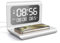 VNBBT Alarm Clock Digital with wireless charging, Removable Digital Alarm Clock Foldable Mirror Surface Bedside Clock with 15W Wireless Charger,Large LED Display With Calendar Temperature (White