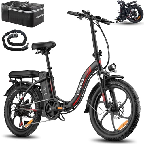 Fafrees Electric Bike for Adults with 36V/16Ah Removable Battery, 20×3.0 Fat Tire Folding Electric Bike with 130km Max Range, 7-Speed Gear, LCD Display City Commuter Ebike, Black, Bike Lock
