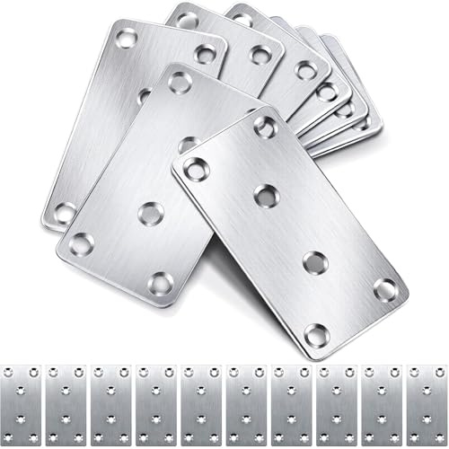 10PCS Silver Flat Brackets for Wood, Mending Plates 80 × 40 × 2mm Bracket | Flat Joining Plates, Sleeper Bracket Heavy Duty, Stainless Steel Mending Plates for Connector, Metal Brackets for Wood Fixing