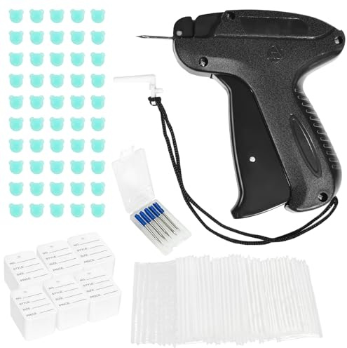 Yuaerbuo Kleidung Etikettierpistole Geschenkanhänger Etikettiermaschine, Schwarz Kleidung Etikettierpistol Heftpistole mit 5 Ersatznadeln 2000 Heftfäden 250 Kleidungsetiketten 50 Leuchtende Schnallen