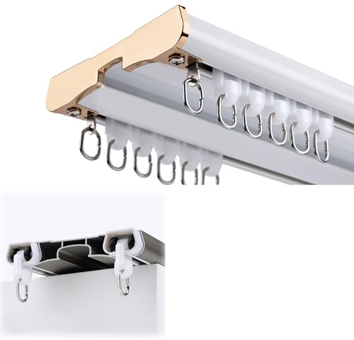Dubbel gardinspår 2 m takmonterad aluminiumgardinstång, kraftiga glidande gardinstänger, 3 m och 4 m, perfekt för duschfönster och rumsavdelare vit (460 cm)