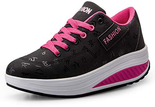 Donne Sneaker Dimagrante Scarpe Passeggio & Scarpe Ginnastica Fitness Cunei Piattaforma Scarpe (38 EU,Nero)