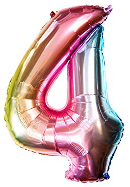 Oblique Unique® Folien Luftballon mit Zahl Nummer für Kinder Geburtstag Jubiläum Silvester Party Deko Folienballon in Regenbogenfarben Farbmix - Zahl wählbar (Nr 4)