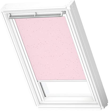 VELUX Original Dachfenster Verdunkelungsrollo für S06 / 606 / 4, Rosa Sterne, mit Weißer Führungsschiene