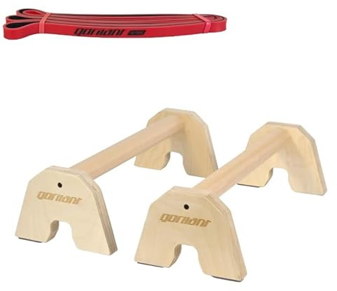 Gorletic - Soporte para Flexiones y Banda de Resistencia, Paralelas de Suelo y Banda con Resistencia, Paralelas de Calistenia Barra de Madera 45CM para Entrenamiento en Parque y Gym en Casa