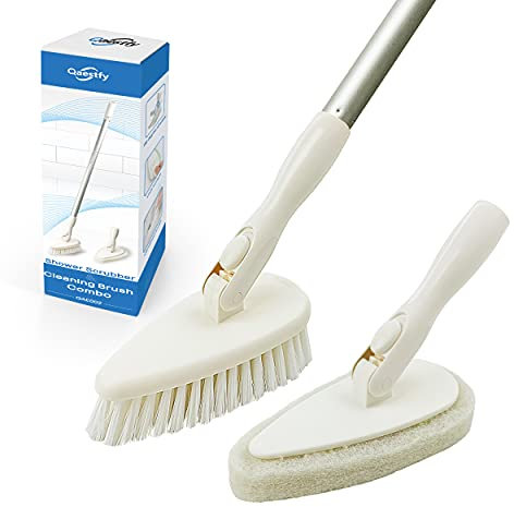 Qaestfy Cepillo de Limpieza de Ducha y Estropajo Combinado con Mango Largo Desmontable de 51 Pulgadas para bañera y Azulejos de Ducha, Cepillo Limpia