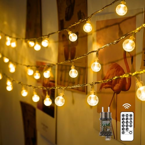 LED Lichterkette Strombetrieben,15M Lichterkette Kugel warmweiß mit Stecker für Außen und Innen,IP65 Wasserdicht Lichterketten mit Dimmbar Fernbedienung,Ideal für Zimmer,Weihnachten,Party,Garten