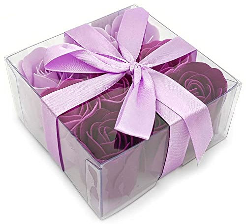 Caja Regalo 9 Rosas de Jabón Lila - Regalo original para San Valentín, cumpleaños, Navidad, día de la madre - Flores con pétalos de jabón perfumados