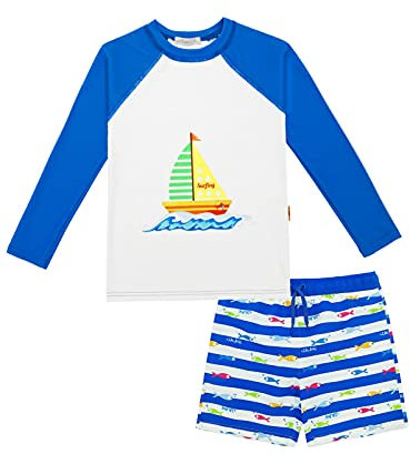 weVSwe Jungen Sonnenschutz Shirt Rash UPF 50+ Rashguard Lange Ärmel Blau Kinder Badeanzug Set Badeshorts 8 Jahre