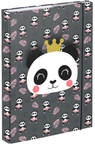 Baagl Heftbox für Schulranzen A5 - Sammelmappe für Kinder mit Gummiband und Innenklappen - Heftmappe, Sammelbox mit Gummizug für Mädchen (Panda)