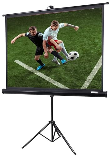 OVERMAX Tripod Screen 60” EIN Projektionsschirm mit Stativ 60 Zoll 116×87 cm Dreibein-Stativ, automatisches federbelastetes Aufrollen, weißes Mattes Segeltuch