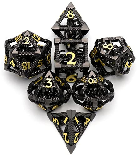 DND Würfel, Metall Spielwürfel Dungeons and Dragons Würfel Set HNCCESG Hohle 3D Cthulhu D&D Würfel Polyedrische Würfelset für Pathfinder MTG RPG DND Dice Set W20 W12 W10 W8 W6 W4 (Cthulhu Schwarz)