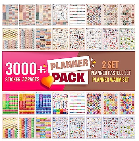 colortouch Planer Stickers – Set di 3000 adesivi per agenda mensile – Scrapbook Stickers accessori per calendario, planner, organizzatore, agenda, diario, decorazione, stagionale