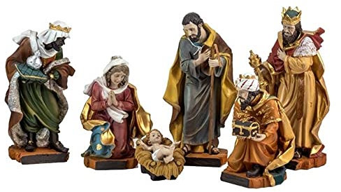 REGALOS LLUNA Misterio Nacimiento 6 Piezas 20 cm. Sagrada Familia Imagen Resina peana