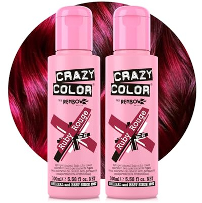 Crazy Color Vibrant Ruby Rouge Semi-Permanent Duo Hair Dye. Highly Pigmented Wine Red/Plum Conditioning & Oil Nourishing Vegan Formula | No Bleach or Ammonia | 200ml