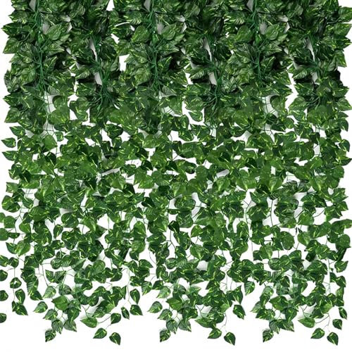 20 Pièces Feuilles de Lierre Guirlande Plantes Artificielles, 2,1m Faux Lierre, Plante Artificielle Faux Lierre, Guirlande Vigne Décoration pour Cuisines Mariages Balcons Jardins Intérieur Exterieur