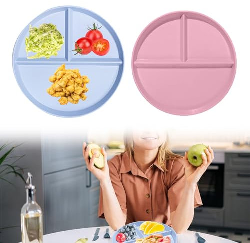 Geteilte Speiseteller Sets, Teller Set 2er Geteilte Teller mit Unterteilung 3 Fächern Unzerbrechliches Geschirr Plate Menüteller Geteilte Platte Wiederverwendbar Camping Teller Portionskontrolle
