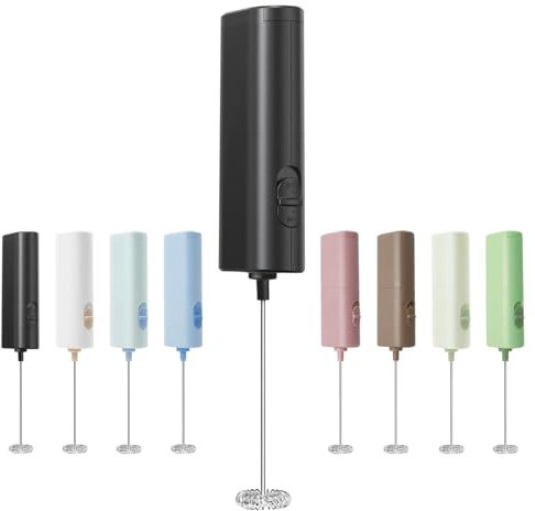 ELMWAY Compact Handheld Milk Frother by ELMWAY – Battery Operated Electric Whisk & Mixer for Coffee, Latte & Matcha, Portable and Easy to Use (2 × AA Batteries Required) – Black